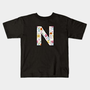 Letter N with Flower Pattern Kids T-Shirt